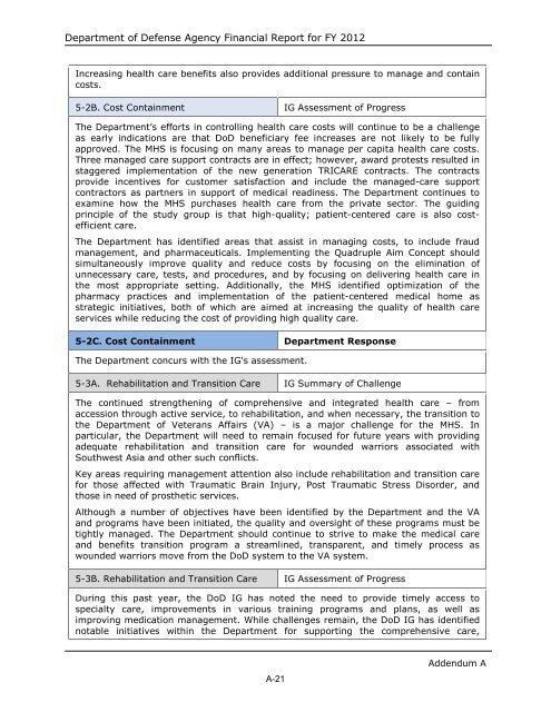 department of defense agency financial report fiscal year 2012