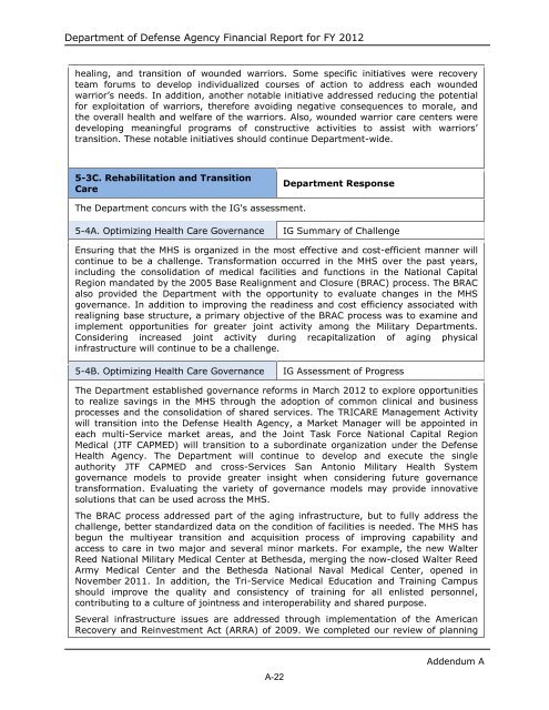 department of defense agency financial report fiscal year 2012