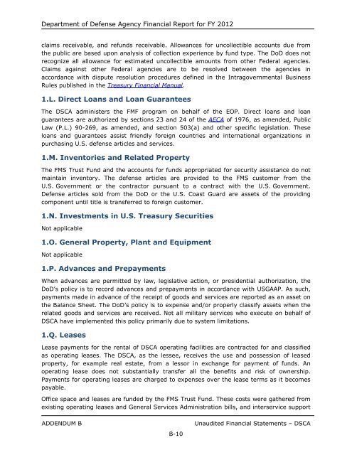 department of defense agency financial report fiscal year 2012