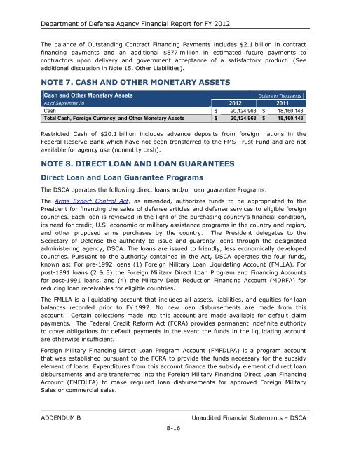 department of defense agency financial report fiscal year 2012