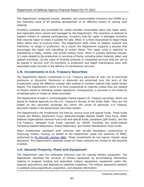 department of defense agency financial report fiscal year 2012