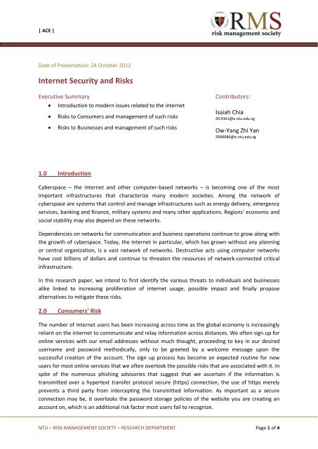 Internet Security and Risks