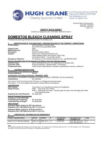 DOMESTOS BLEACH CLEANING SPRAY - Hugh Crane