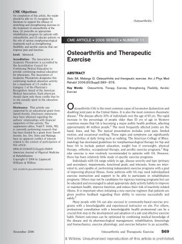 Osteoarthritis and Therapeutic Exercise - Lippincott Williams & Wilkins