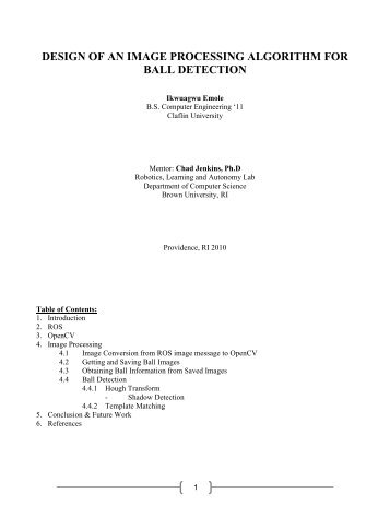 design of an image processing algorithm for ball detection