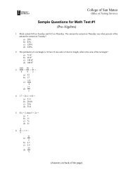 College of San Mateo Sample Questions for Math Test #1 (Pre ...
