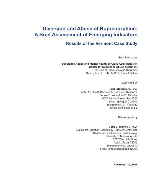 Diversion and Abuse of Buprenorphine: A Brief Assessment of ...