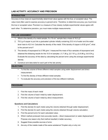 LAB ACTIVITY: ACCURACY AND PRECISION