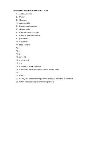 CHEMISTRY REIVEW: CHAPTER 5 – KEY 1. Aufbau principle 2 ...