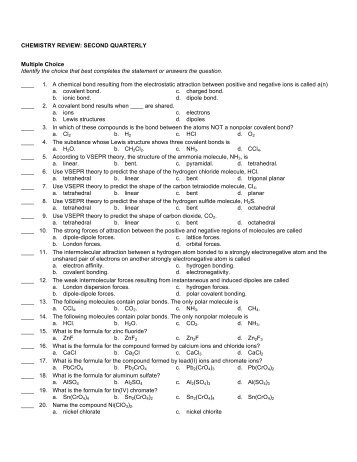 CHEMISTRY REVIEW: SECOND QUARTERLY Multiple Choice ...