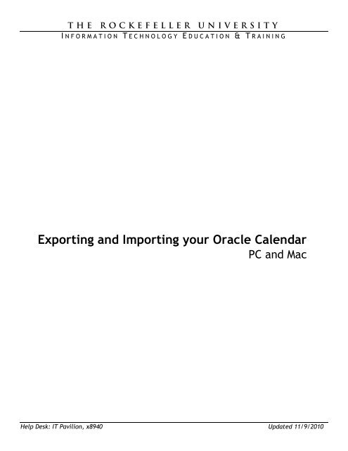 Exporting and Importing your Oracle Calendar - The Rockefeller ...