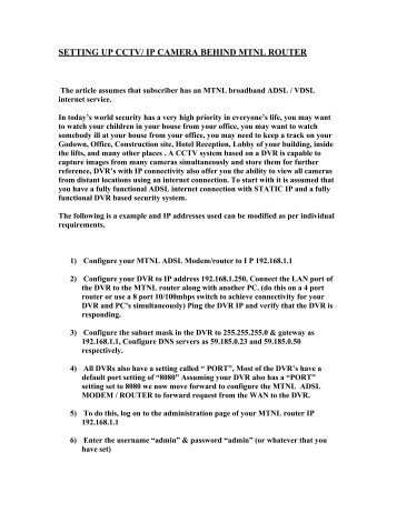 setting up cctv/ ip camera behind mtnl router - MTNL Mumbai