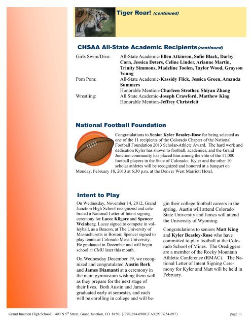 January Newsletter - Grand Junction High School