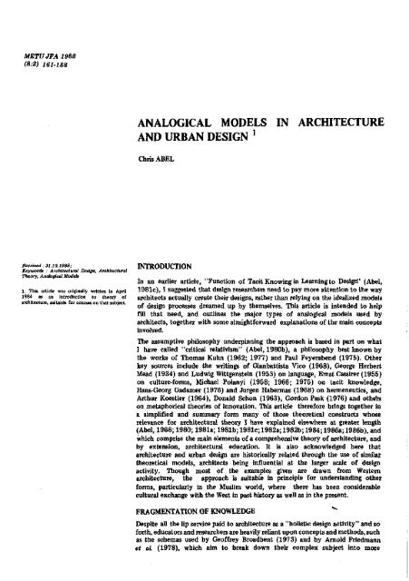 ANALOGICAL MODELS IN ARCHITECTURE AND URBAN DESIGN l