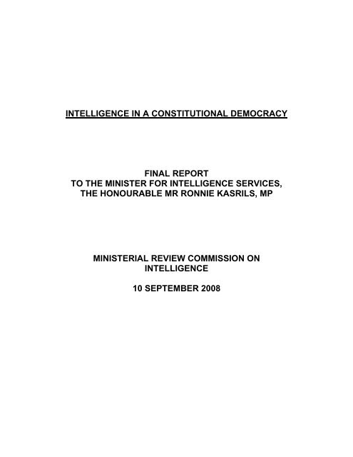 intelligence in a constitutional democracy final report to the ... - Mg