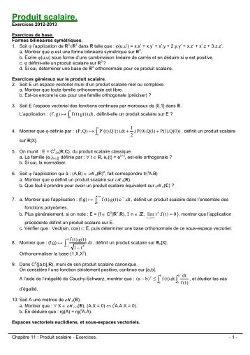 11 - Produit scalaire Exercices - CPGE Dupuy de Lôme