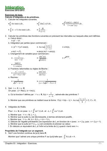 03 - Intégration Exercices - CPGE Dupuy de Lôme