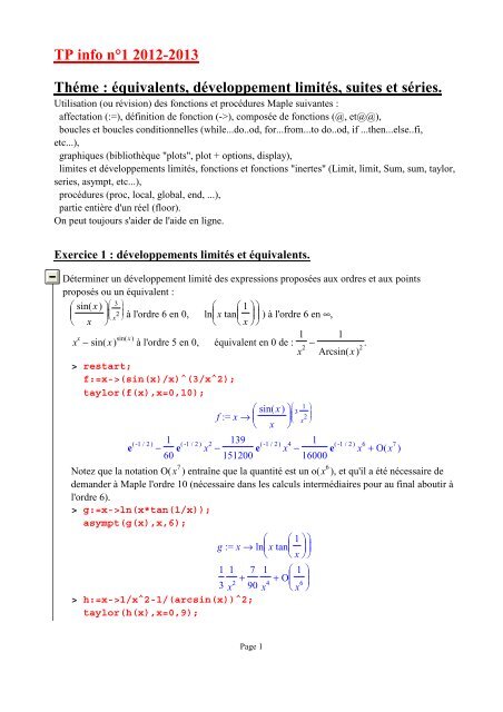 Maple TP1 Corrigé - CPGE Dupuy de Lôme
