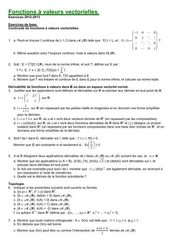 Fonctions à valeurs vectorielles - CPGE Dupuy de Lôme