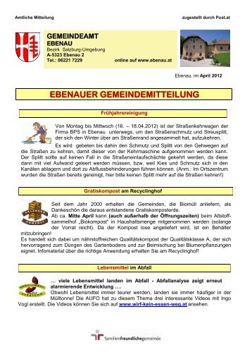 EBENAUER GEMEINDEMITTEILUNG - Gemeinde Ebenau