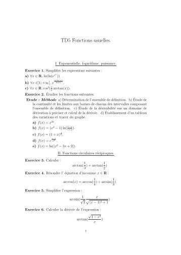 TD5 Fonctions usuelles. - CPGE Dupuy de Lôme