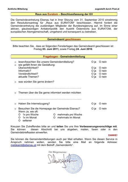 EBENAUER GEMEINDEMITTEILUNG - Gemeinde Ebenau