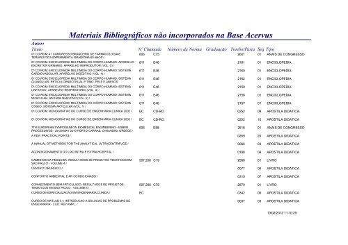 Listagem de Materiais Bibliográficos - Unicamp