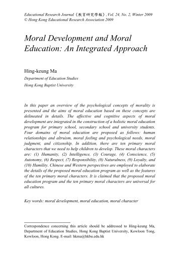 Moral Development and Moral Education: An Integrated Approach
