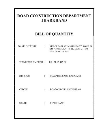 road construction department jharkhand bill of quantity - Information ...