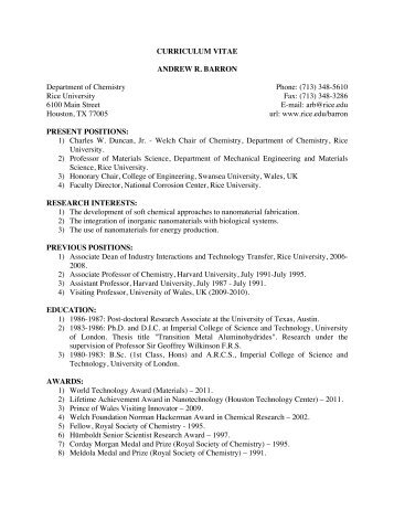 CV (PDF) - Barron Research Group - Rice University