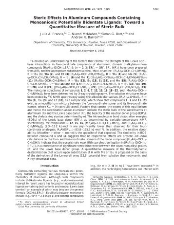 Steric Effects in Aluminum Compounds Containing Monoanionic ...