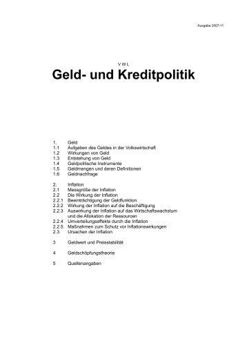 Geld- und Kreditpolitik, Geldmenge, Inflation - Aklimex.de