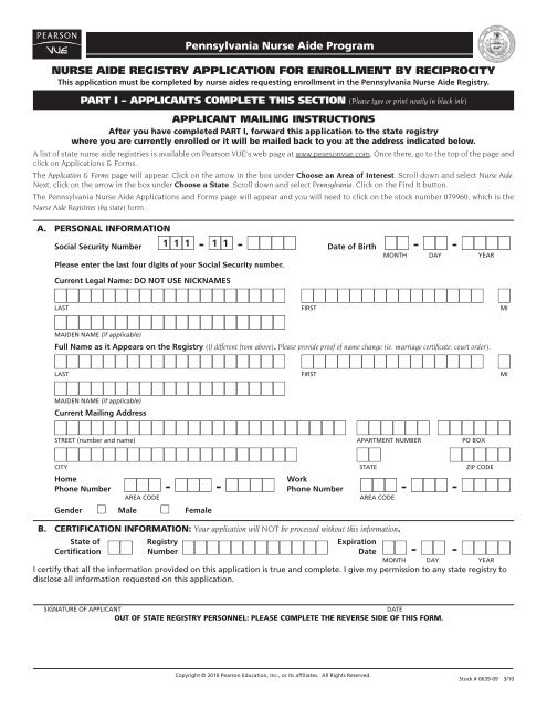 nurse aide registry application for enrollment by ... - Pearson VUE