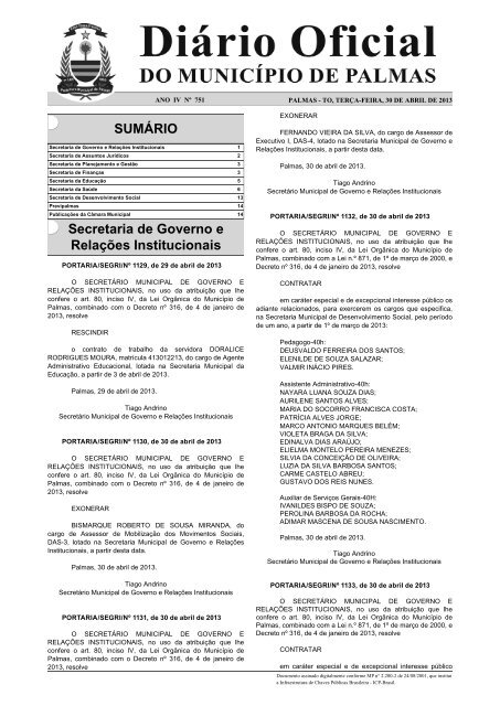 SUMÁRIO Secretaria de Governo e Relações Institucionais