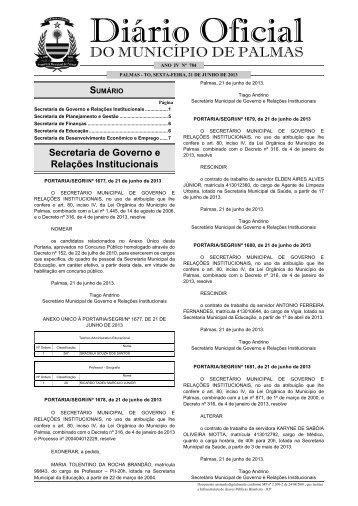 784ª Edição 21 Jun 2013 - Diário Oficial de Palmas
