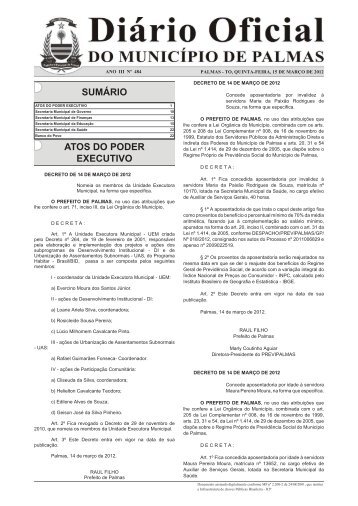 Secretaria Municipal da Saúde - Diário Oficial de Palmas - Governo ...