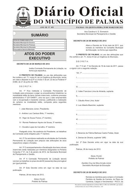 Secretaria Municipal da Educação - Diário Oficial de Palmas