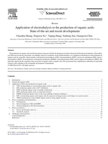 Application of electrodialysis to the production of organic acids ...