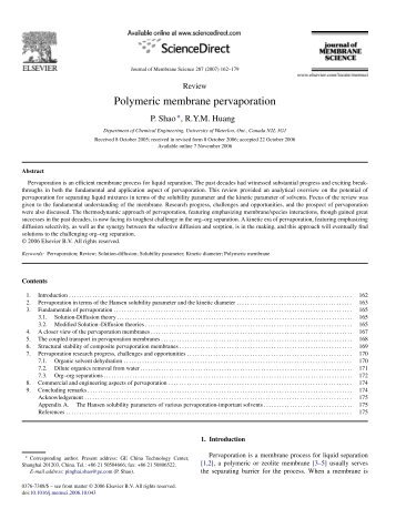 Polymeric membrane pervaporation