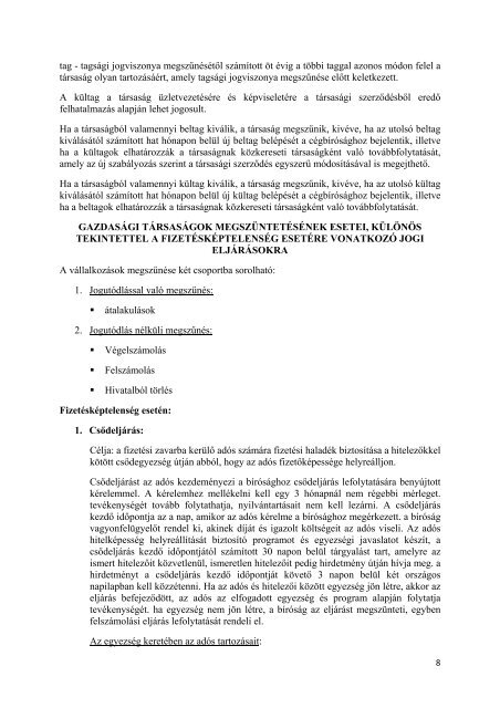 15. A gazdasági társaságok alapításának gazdasági és jogi ...