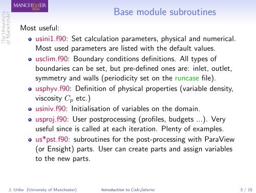 Introduction to Code_Saturne - Working with subroutines