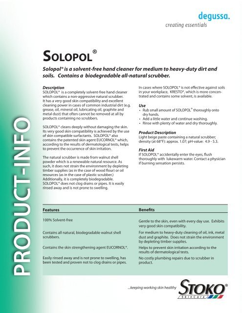 Solopol Is A Solvent Free Hand Cleaner For Stoko Skin Care