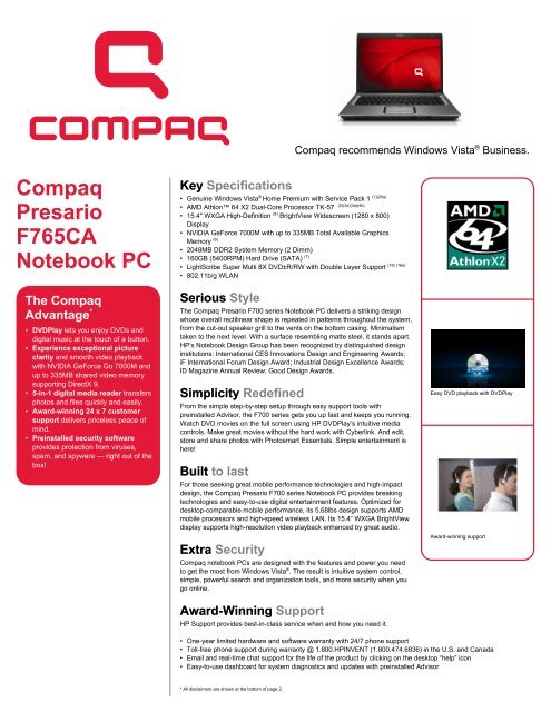 Compaq Presario Data Sheet - HP