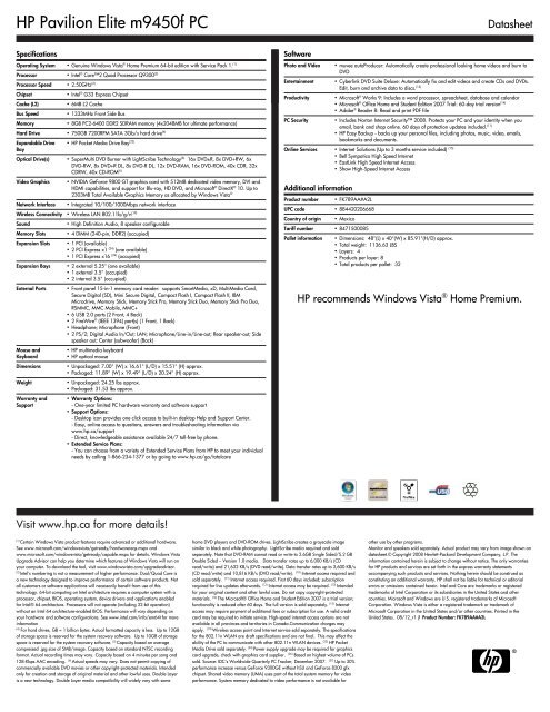HP Pavilion Data Sheet