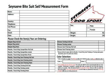 Seynaeve Bite Suit Self Measurement Form