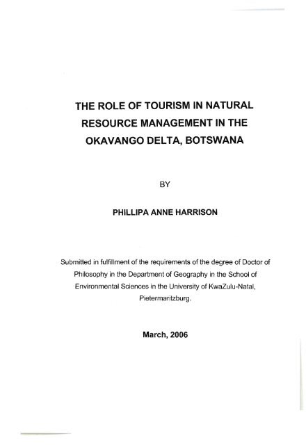 the role of tourism in natural resource management in the okavango ...