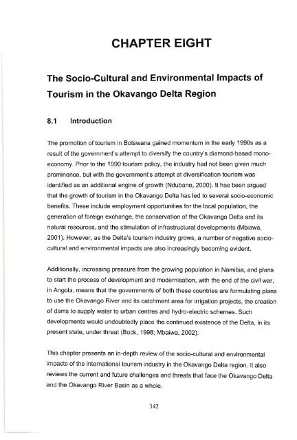 the role of tourism in natural resource management in the okavango ...