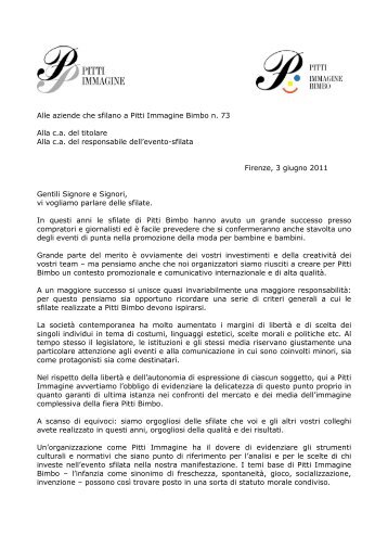 lettera alle aziende bimbo che sfilano - Pitti Immagine