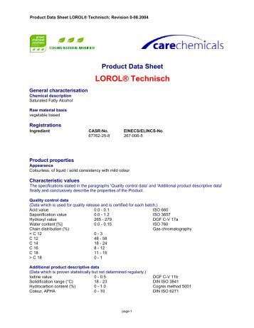 Product Data Sheet LOROL® Techn