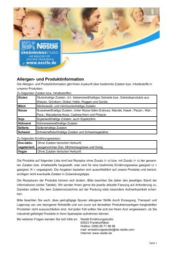 Allergen- und Produktinformation - Nestle Ernährungsstudio